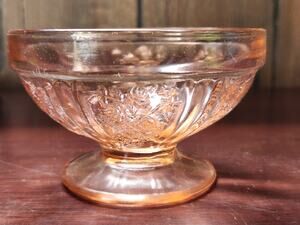 Vintage Pink Depression Glass Footed Sherbet Dish Swirl Ribbed 3"